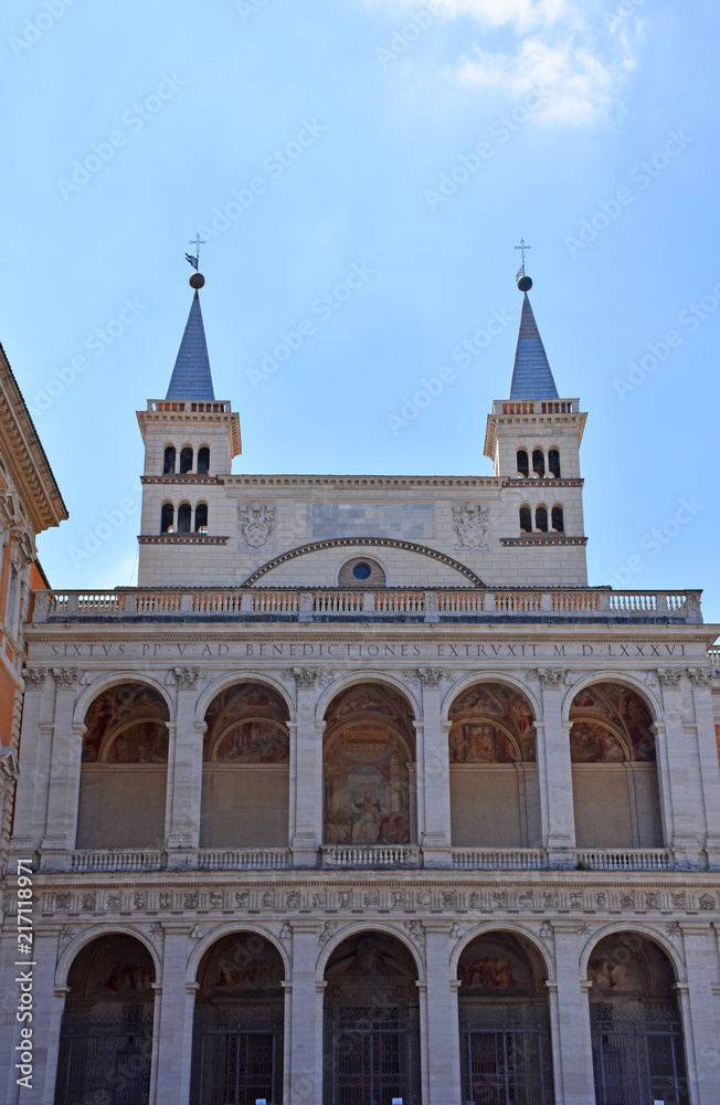 Italy, Rome, basilica of San Giovanni in Laterano, lateral façade, with the Loggia of the Blessings, View and detail.