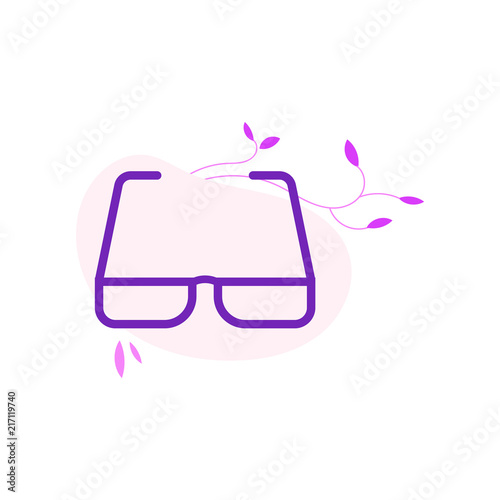 Eyeglasses with violet frame in flat style isolated on white background with decoration. Eyewear to improve vision - spectacles with modern colorful bezel in vector illustration.