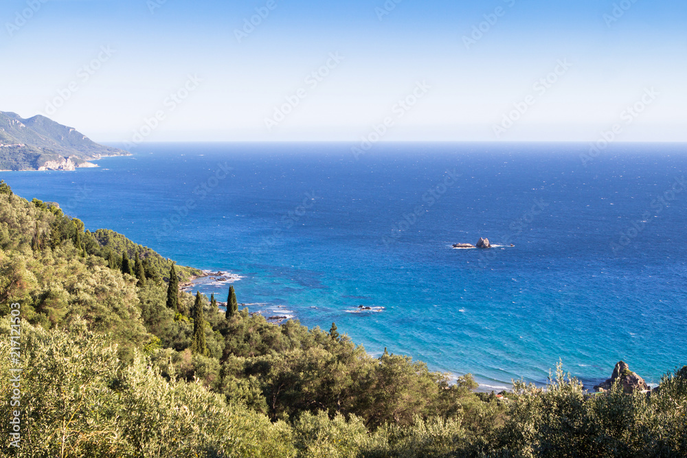 Spectacular view and lush green of Palaiokastritsa, Corfu, Greece