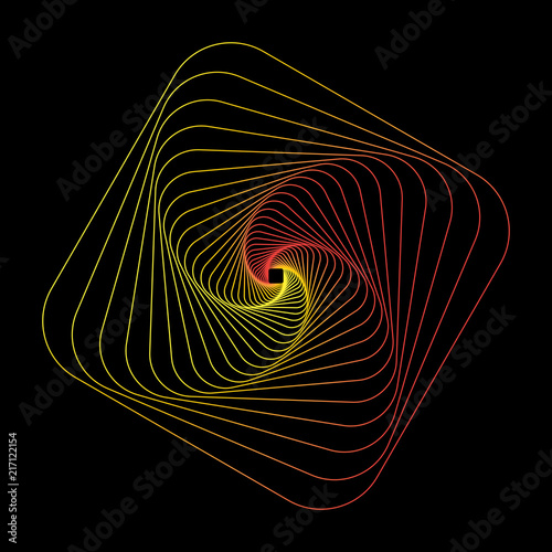 Quadrato colorato su fondo nero, concetto di movimento