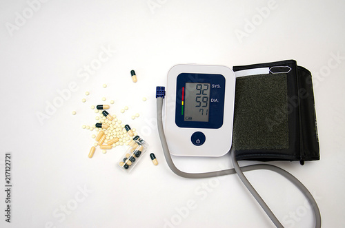  electronic blood pressure tonometer on white background