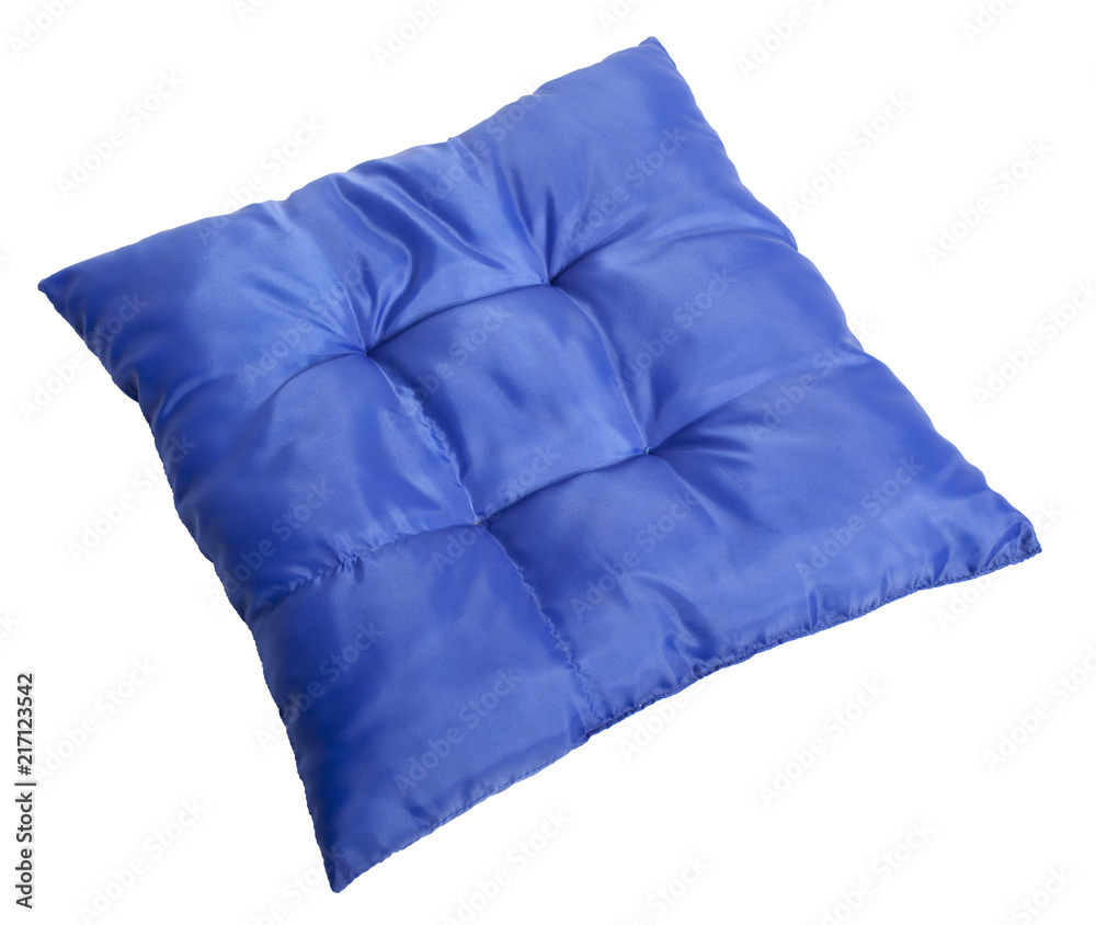  Blue decorative pillow isolated on white background with clipping path