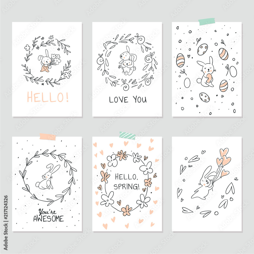 Set of Interior Posters with cute bunnies