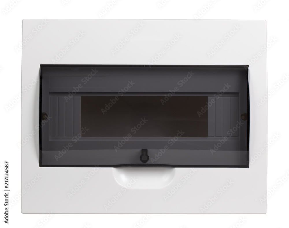 Obraz premium Empty fuse box isolated on white, with clipping path