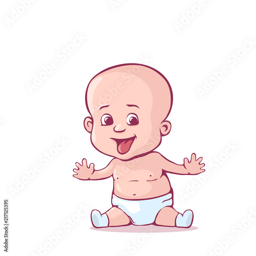 Baby in the diaper. Cartoon character. Vector illustration isolated on a white. Eps 10.