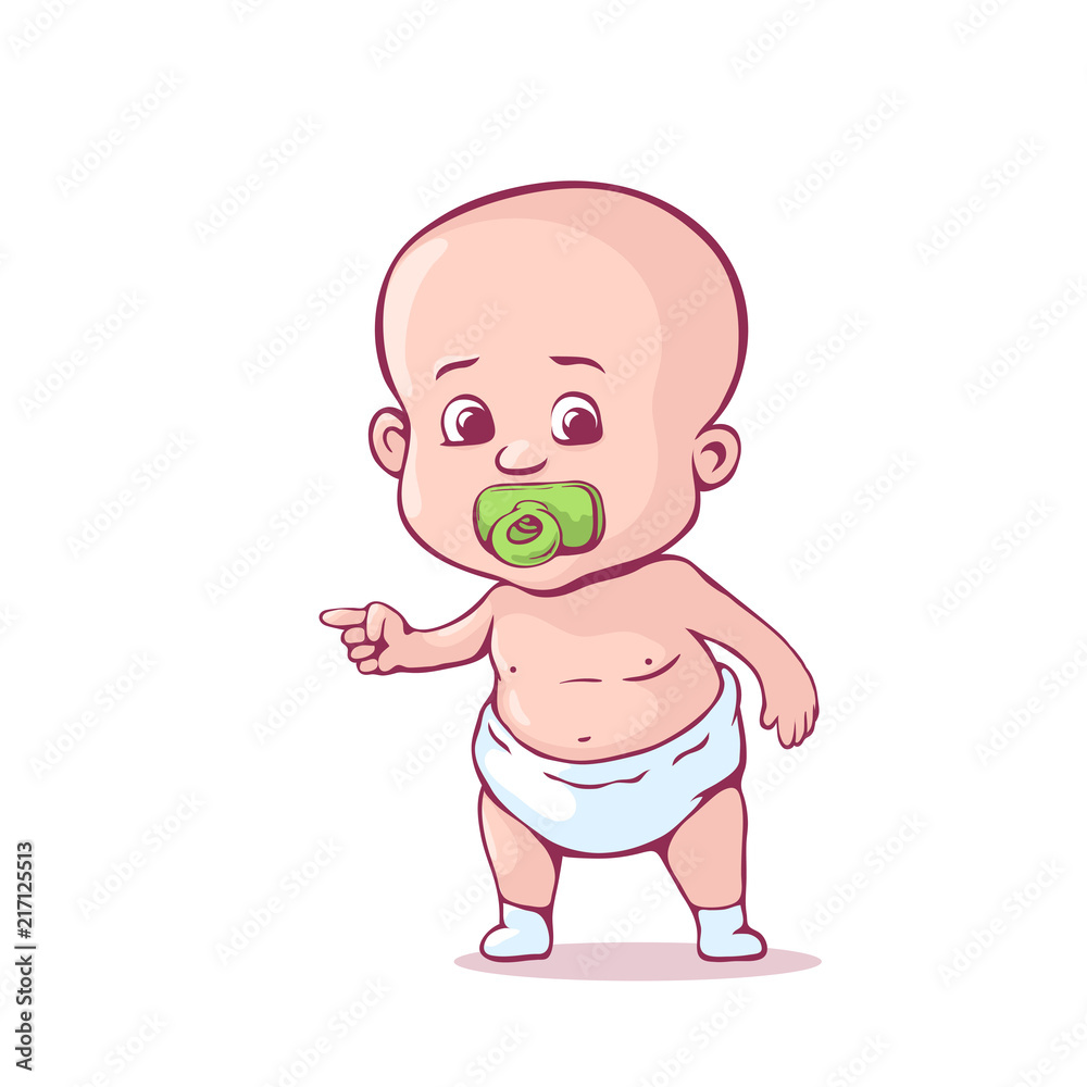 Baby in the diaper. Cartoon character. Vector illustration isolated on a  white. Eps 10. Stock Vector | Adobe Stock