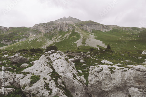 Republic of Adygea / Russia - July 28, 2018: Сliffs in the campaign on the Caucasian reserve