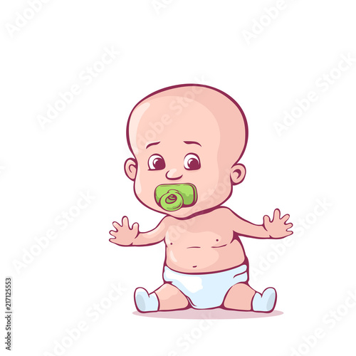 Baby in the diaper. Cartoon character. Vector illustration isolated on a white. Eps 10.