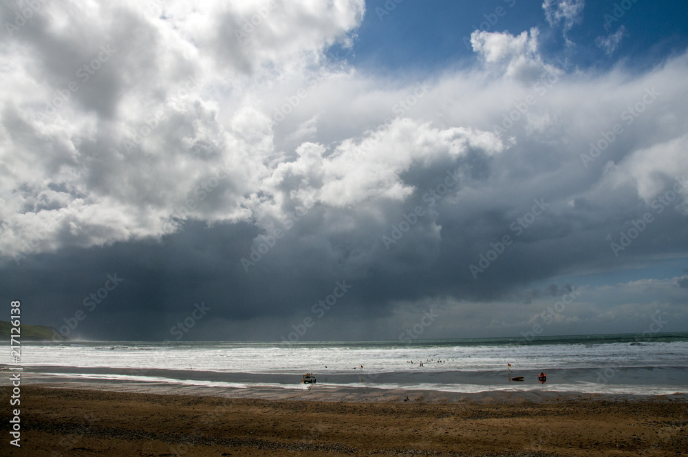 Dark clouds over Widemouth Bay