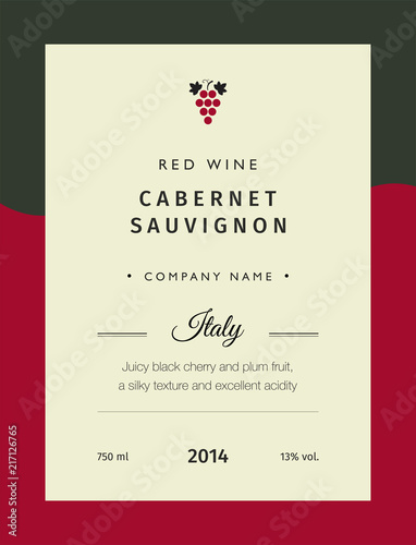 Red wine labels. Vector premium template set. Clean and modern design. Italy red wine label Cabernet.