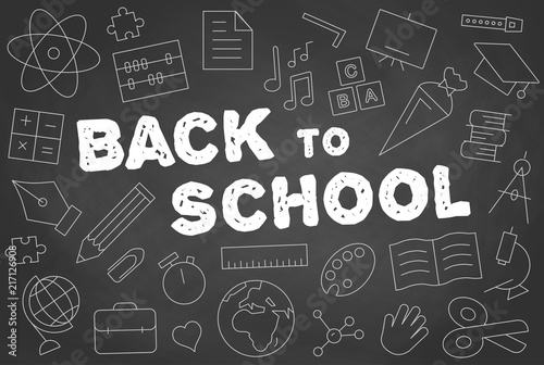 Schulstart ins neue Schuljahr Vector Tafel mit icons