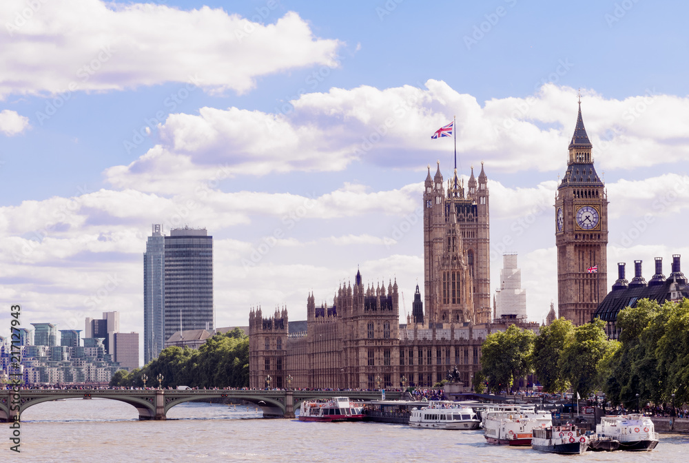 Westminster, the Big Ben and Westminster Bridge panoramic shot