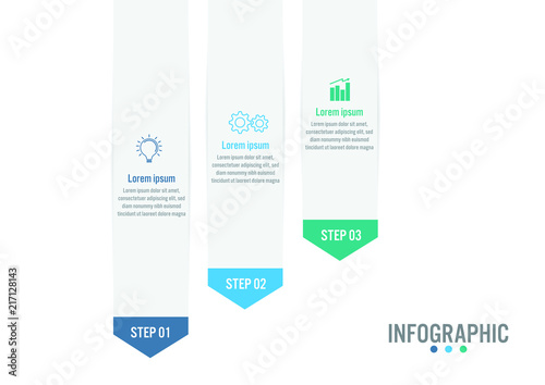 Business infographic template with 3 options rectangular shape, Abstract elements diagram or processes and business flat icon, Vector business template for presentation.Creative concept for infographi photo