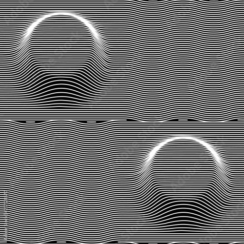 Abstract vector volumetric moire seamless pattern with lines. Op art background