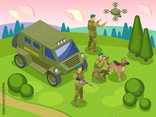 Border Service Isometric Illustration