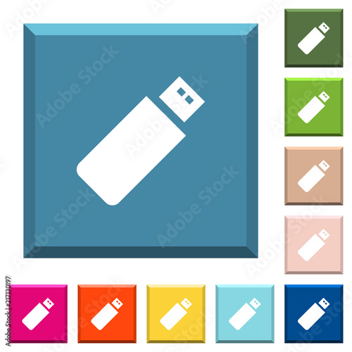 Pendrive white icons on edged square buttons