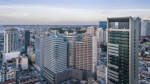 Aerial photograph of the marginal of Luanda, Angola. Africa.Difference between new and old buildings.