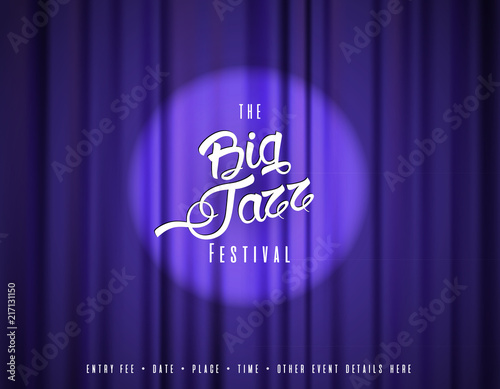 Abstract jazz music festival advertising poster template with theater curtain.