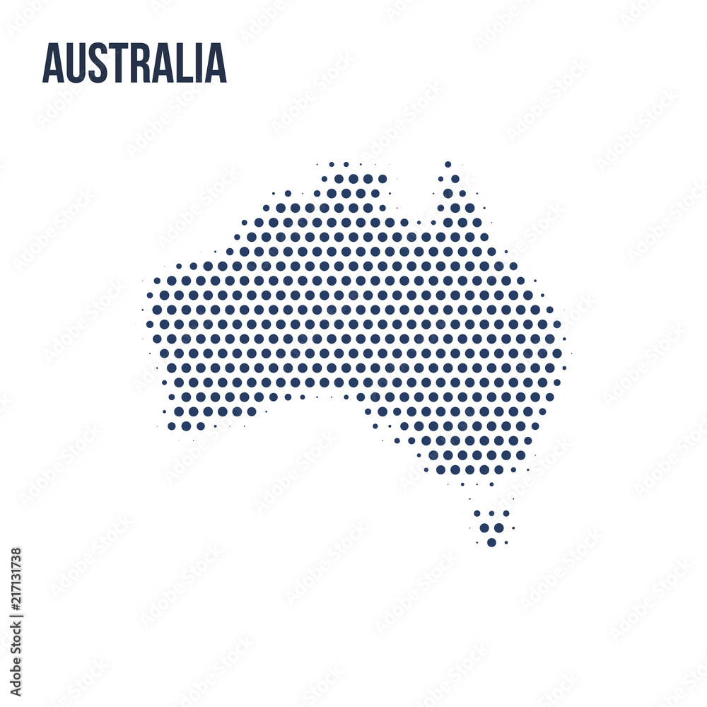 Dotted map of Australia isolated on white background.
