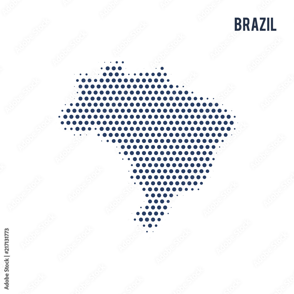 Dotted map of Brazil isolated on white background.