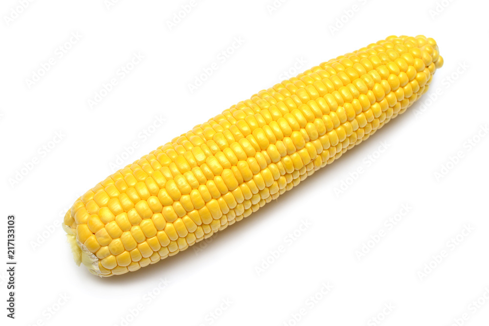 One corn isolated on white background. Top view, flat One corn isolated on white background. Top view, flat