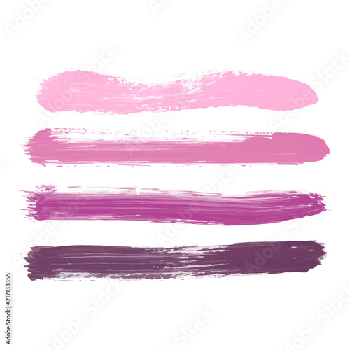 Set of magenta, purple, pink, lilac, rose, violet watercolor hand painted stripes isolated on white background. Collection of vector acrylic dry brush stains, strokes, geometric horizontal line