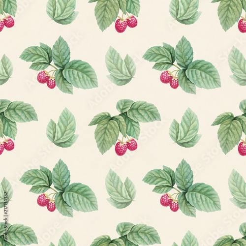 Watercolor illustration of raspberries. Seamless pattern © Aleksandra Smirnova