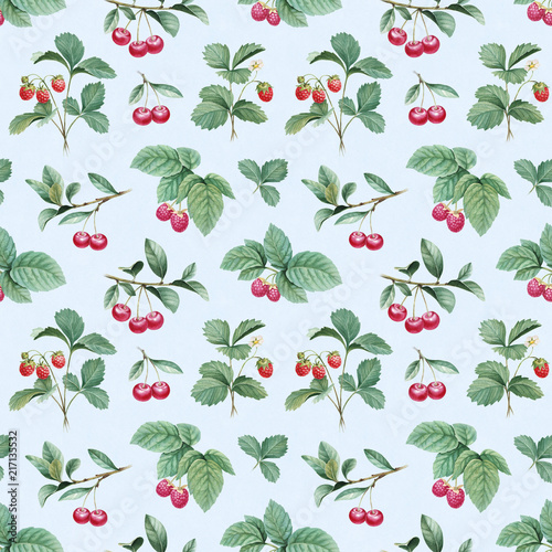 Watercolor illustration of berries. Seamless pattern