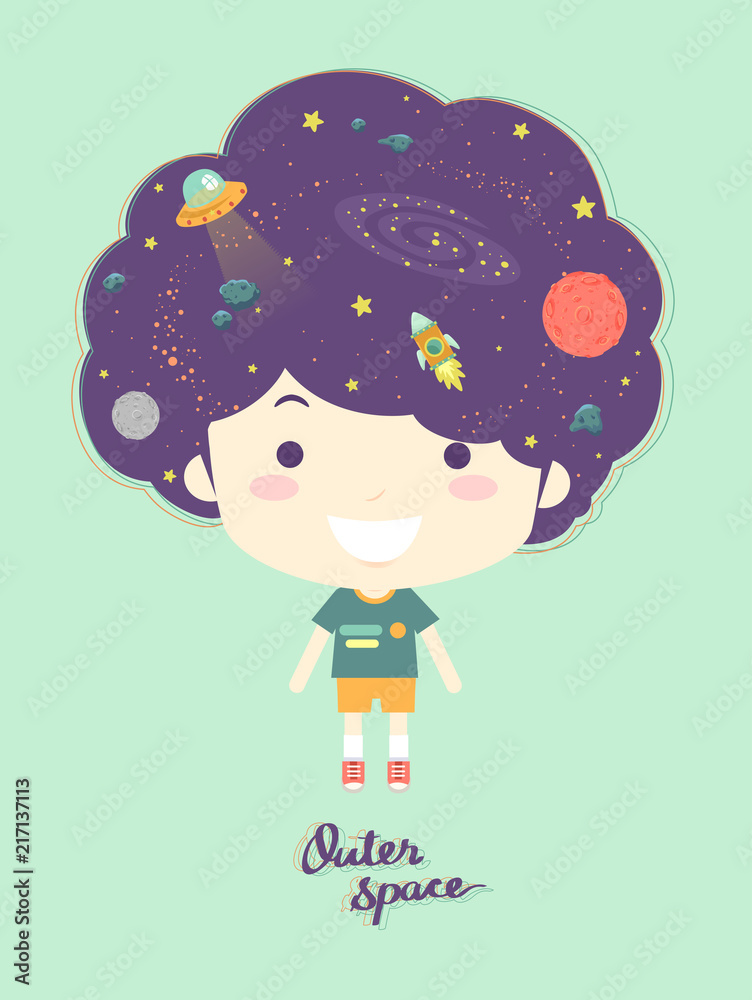 Kid Boy Outer Space Hair Illustration Kid Boy Outer Space Hair Illustration