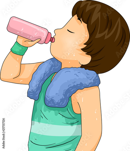Kid Boy Proper Hydration Drinking Illustration
