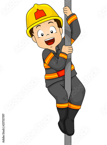 Kid Fireman Pole Illustration