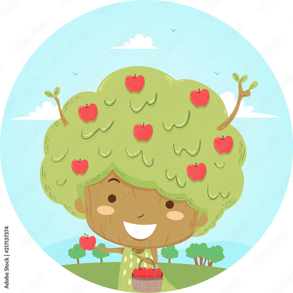 Kid Tree Apple Illustration