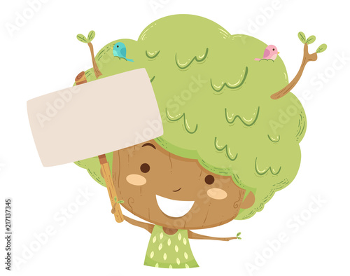 Kid Girl Tree Board Illustr...