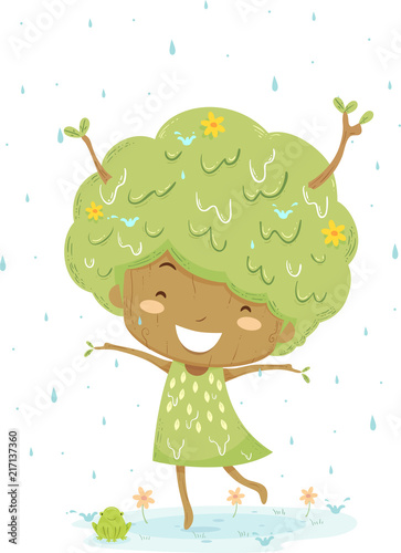 Kid Girl Tree Rain Dance Il...