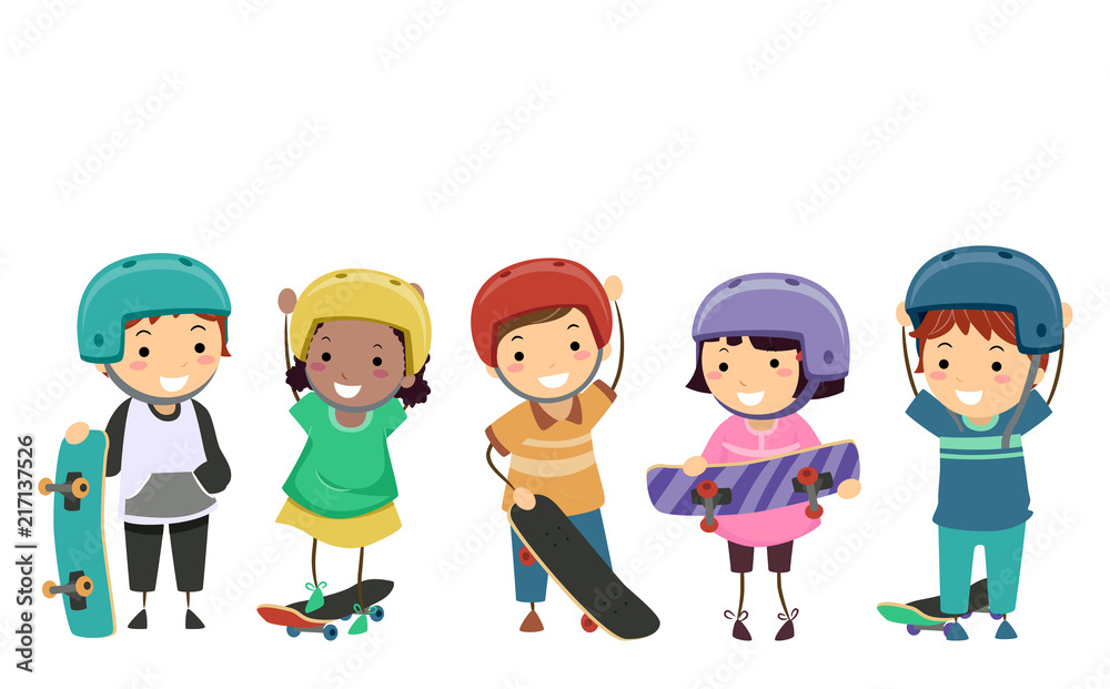 Stickman Kids Skateboarders Illustration