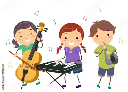 Stickman Kids Play Instruments Jazz Music