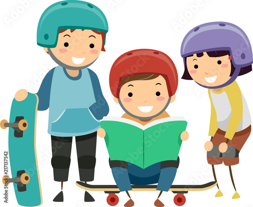 Stickman Kids Skateboard Trick Book Illustration