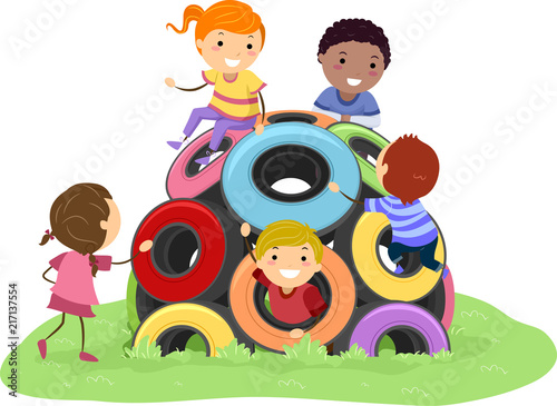 Stickman Kids Tire Dome Playground Illustration