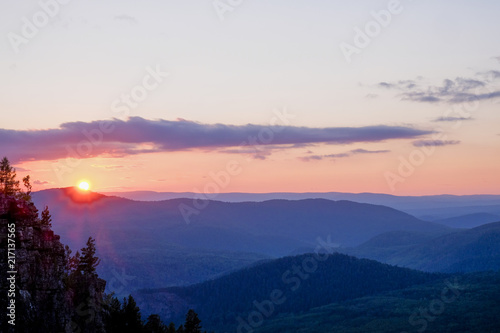 View of the mountain panorama at dawn