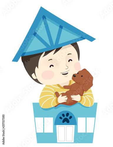 Kid Boy Pet Dog Shop Illust...