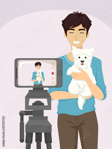 Teen Guy Dog Vlogging Illus...