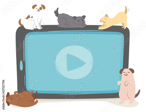Dogs Tablet Play Video Illu...