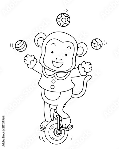 Coloring Circus Monkey Unicycle Illustration