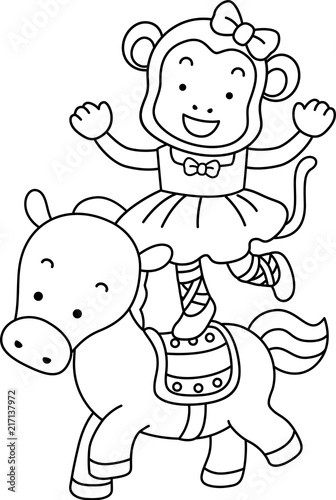 Coloring Page Circus Monkey...