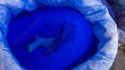 Sack of blue pigment in a Moroccan street market