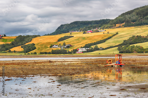 Trondheim fjord, agricultural area Byneset and Nature reserve gaulosen in August  photo