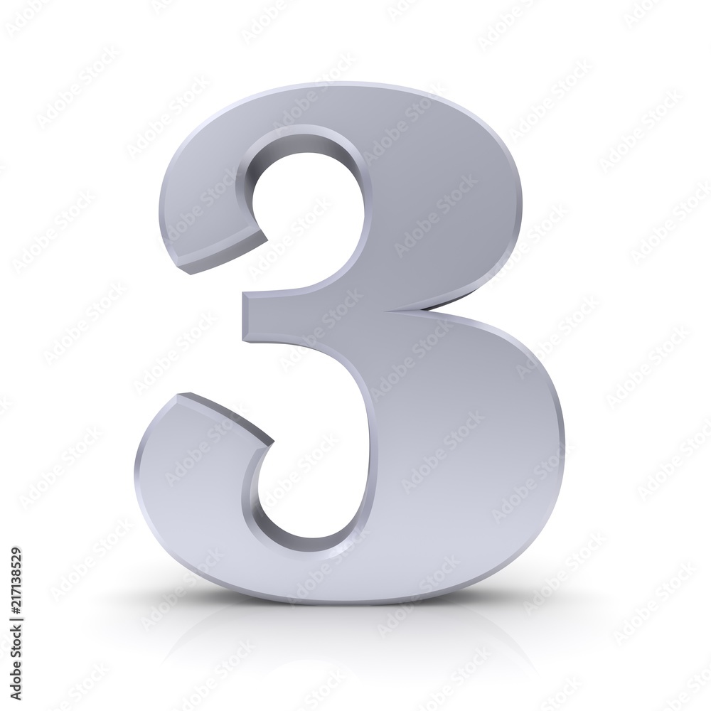 3 number three silver 3d isolated on white background