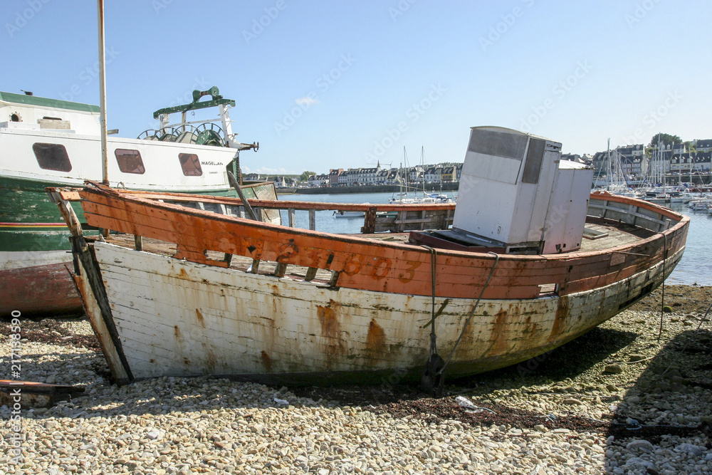 07-25-2018 Camaret France. Old boats in ship graveyard in Brittany France