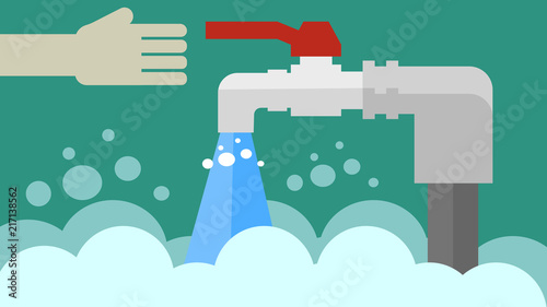 Open tap and water flow