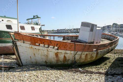 07-25-2018 Camaret France. Old boats in ship graveyard in Brittany France